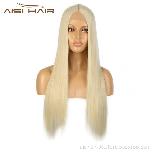 Aisi Hair Hot Selling Long Blonde Color Wig Long Silky Straight Swiss Lace Wigs Synthetic Lace Front Hair Wigs For Black Women